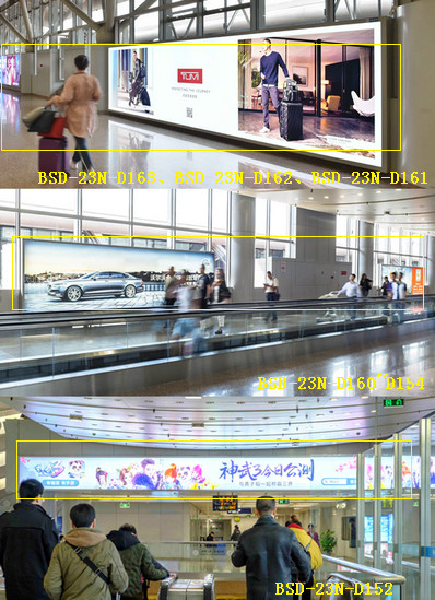 北京首都機(jī)場(chǎng)T2國內(nèi)到達(dá)通廊燈箱廣告案例圖