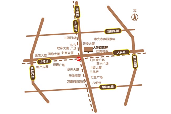 大洋百貨戶(hù)外LED屏區(qū)位圖